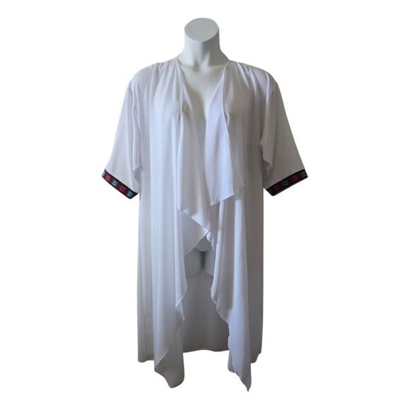LuLaRoe Shirley Kimono Duster. White. Sheer. Embroidered Sleeve. M Fits XL - 2X - Picture 1 of 8